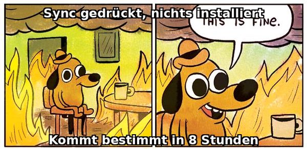 This-is-Fine-Meme: eine Win32-App wurde zugewiesen, der Sync gedrückt und trotzdem passiert nichts, weil die IME bisher nicht getriggert wurde